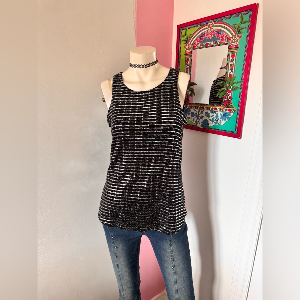 Elegant Black and Silver Sequin Tank Top